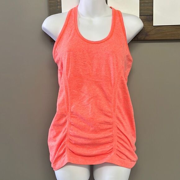 Athleta Heather Bright Orange Razorback Tank Top Vertical Rouging Stripes-Med - Picture 1 of 12